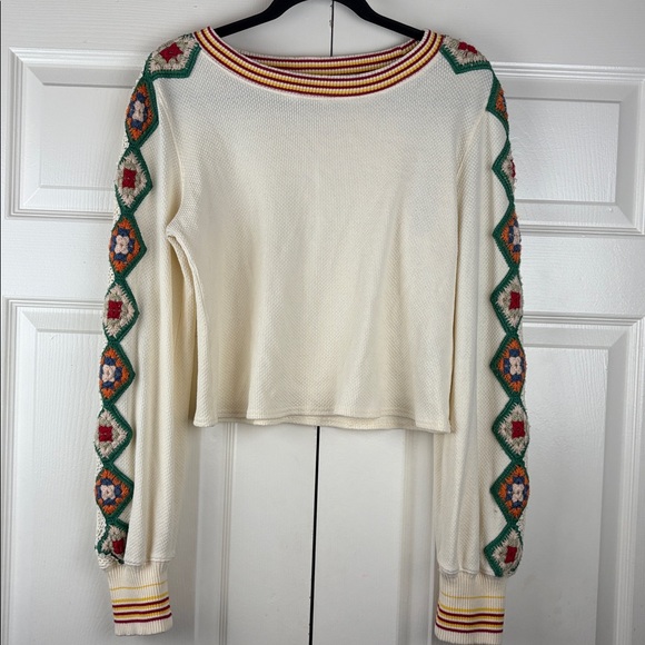 We The Free Crochet Granny Square Sleeve Boho Top Size Large - Picture 3 of 12